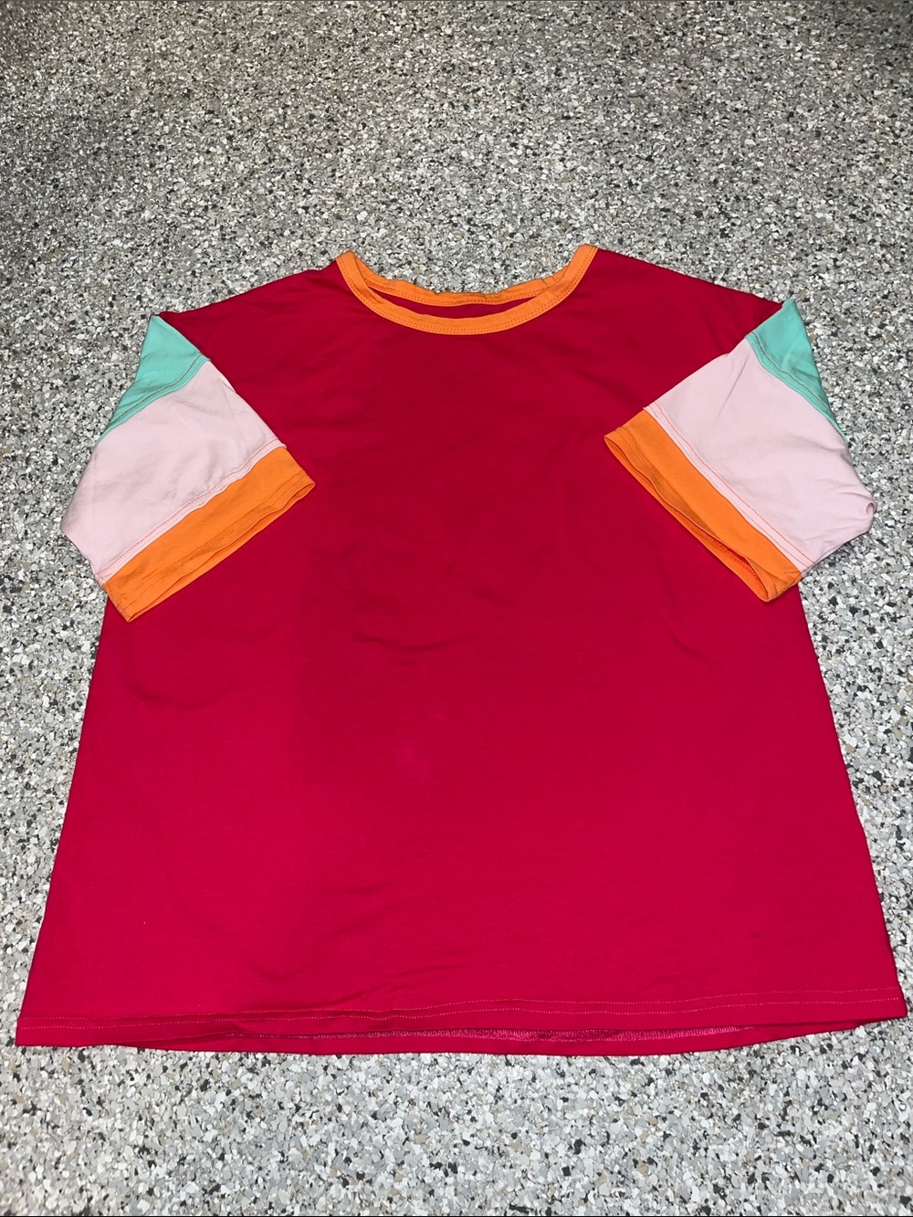 Colorblock Red Short Sleeve Tee with Orange Trim and Mint Accents